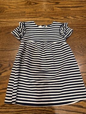 Zara Navy and White Striped Flutter Sleeve Dress